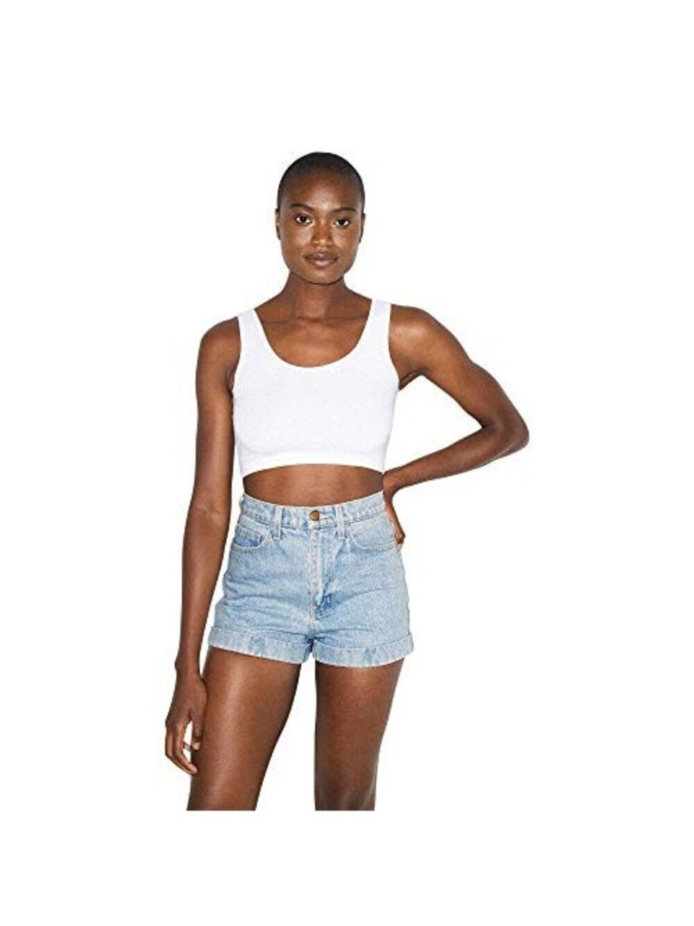 American Apparel Denim High Cuff Shorts Stone-Washed Indigo Blue Size 25